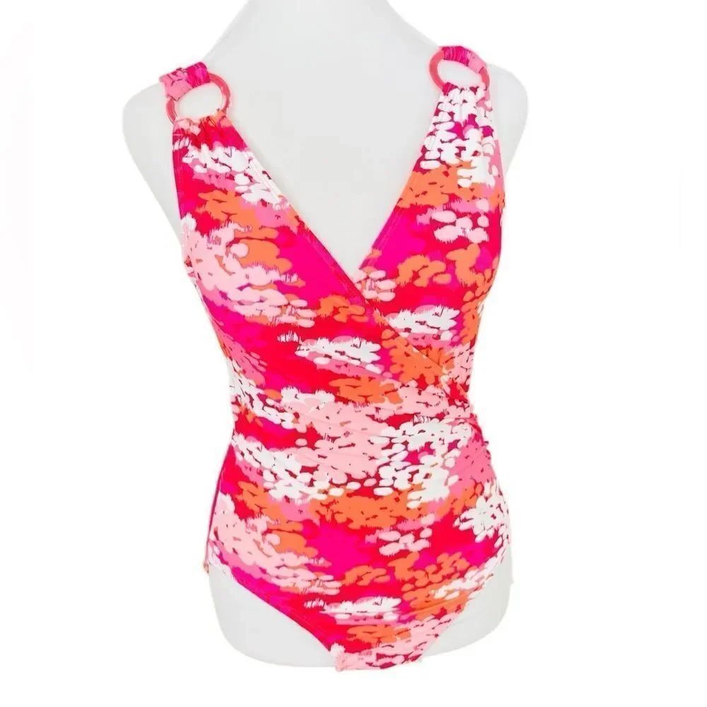 New with tags Carmen Marc Valvo pink, orange & white 1 piece swimsuit size 6.